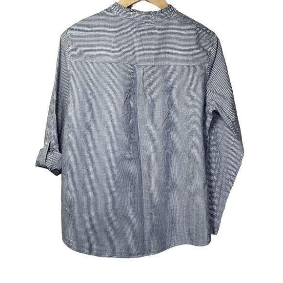 Eden & Olivia Blue/White Striped Pearl Roll Tab Button Front Shirt Size L - Picture 2 of 9